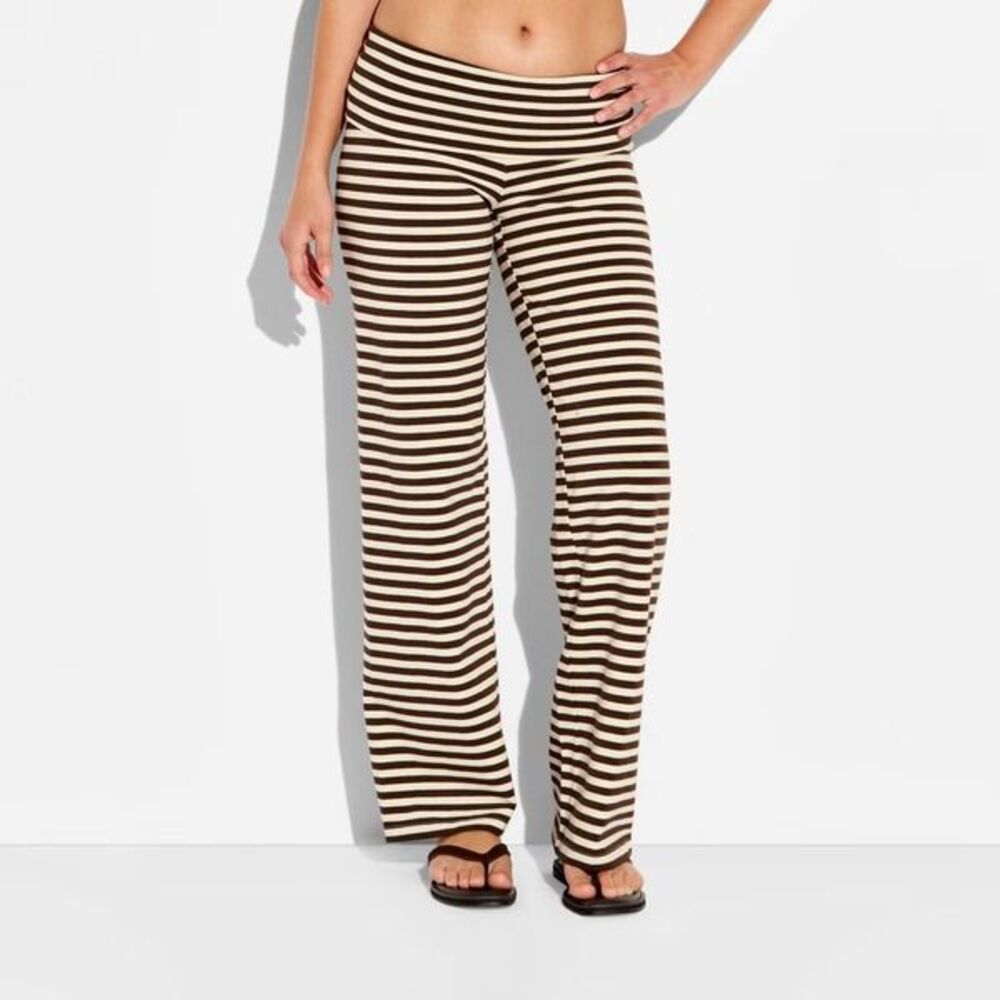 Women's Low-Rise Straight Leg Pull-On Pants - Wild Fable Brown Striped L